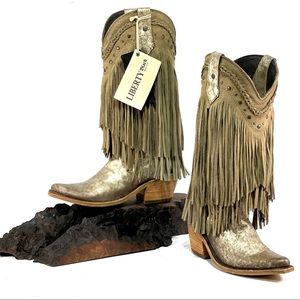 LIBERTY BLACK | FRINGE BOOTS | Gold Sheen | Tassel